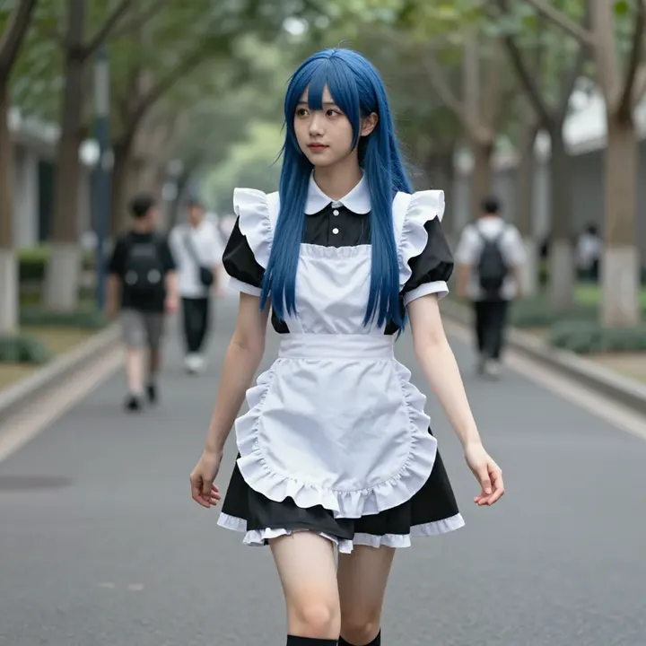 蓝发少女的校园日常主題圖片 0208，杰作，最佳画质，极致细节，照片级写实 , 轻胶片漫展摄影风格