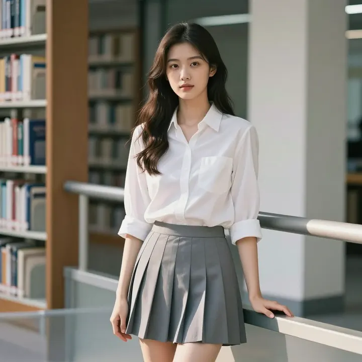 图书馆里的学姐主题图片 0309，杰作，最佳画质，极致细节，照片级写实 , 都市街拍纪实风