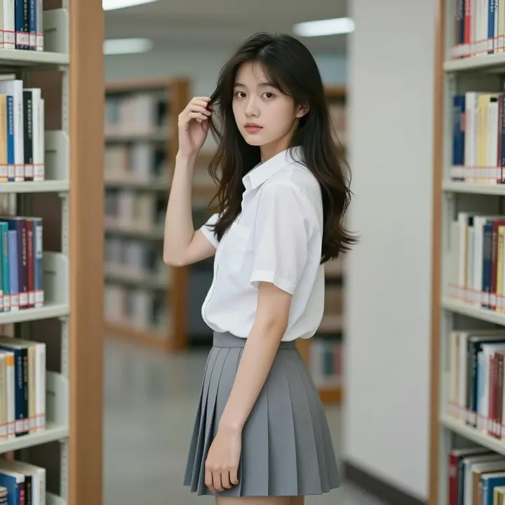 图书馆里的学姐主题图片 0312，杰作，最佳画质，极致细节，照片级写实 , 都市街拍纪实风