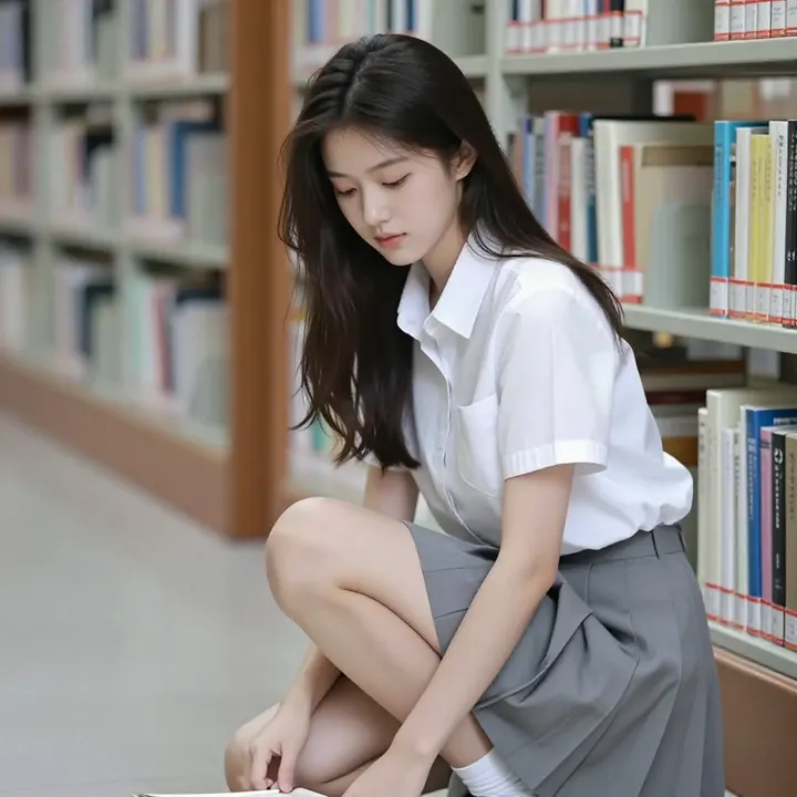 图书馆里的学姐主题图片 0314，杰作，最佳画质，极致细节，照片级写实 , 都市街拍纪实风