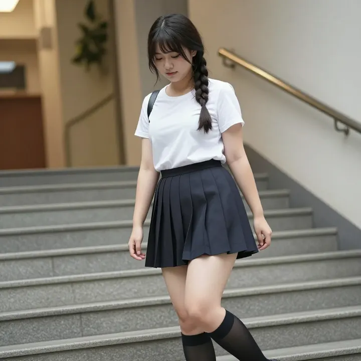 楼梯下的少女日常主题图片 0320，杰作，最佳画质，极致细节，照片级写实 , 清透漫展人像风格