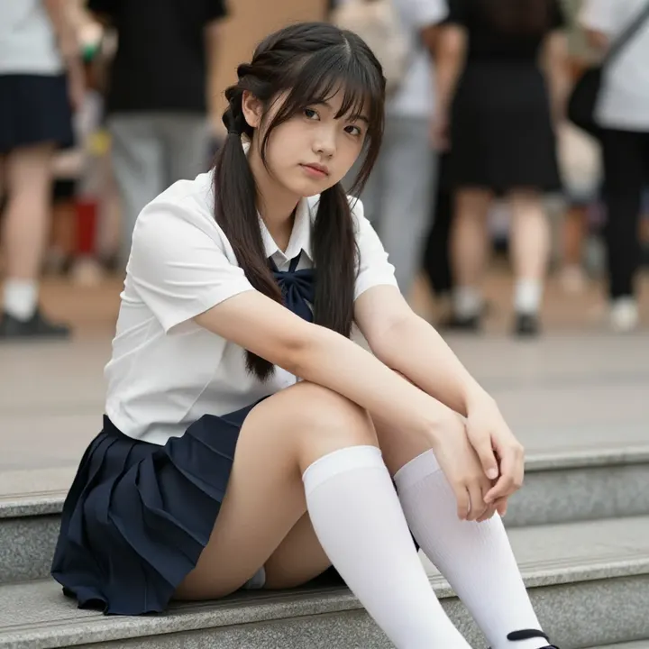 楼梯下的少女日常主题图片 0325，杰作，最佳画质，极致细节，照片级写实 , 清透漫展人像风格