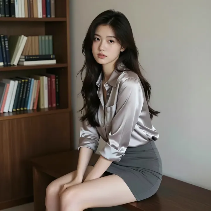 书架旁的温柔时刻主题图片 0388，杰作，最佳画质，极致细节，照片级写实 , 日系清新写真风格