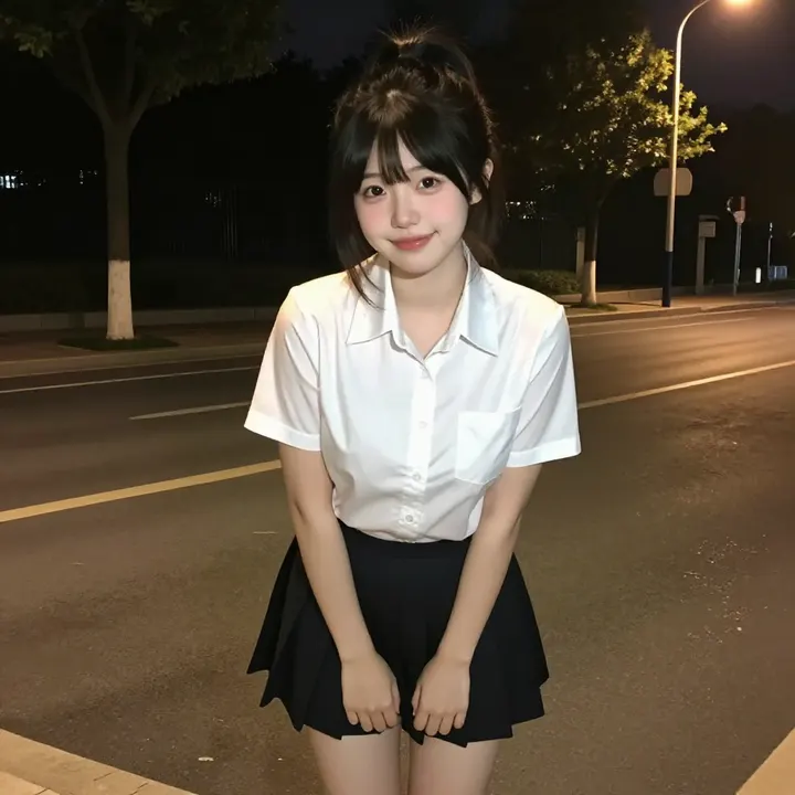 夜色下的校服少女主题图片 0400，杰作，最佳画质，极致细节，照片级写实 , 清新角色私摄风格