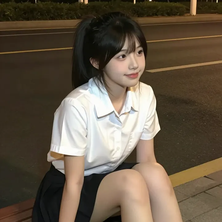 夜色下的校服少女主题图片 0402，杰作，最佳画质，极致细节，照片级写实 , 清新角色私摄风格