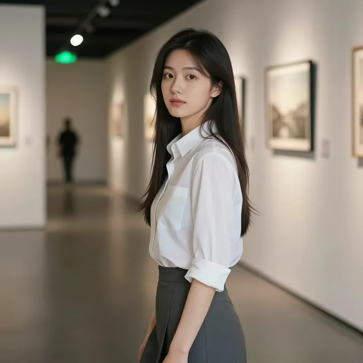 美术馆里的静谧时光主题图片 0435，杰作，最佳画质，极致细节，照片级写实 , 展馆自然光写真风格