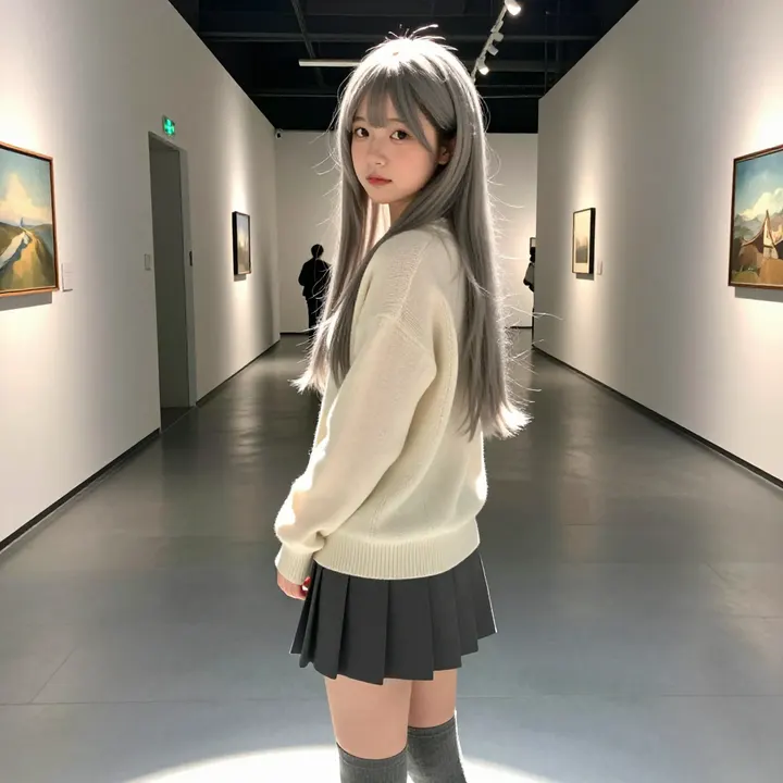 美术馆里的温柔日常主题图片 0455，杰作，最佳画质，极致细节，照片级写实 , 日系少女感摄影风格