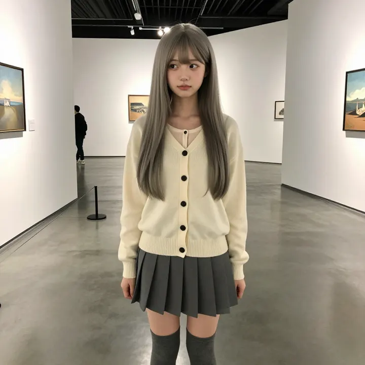 美术馆里的温柔日常主题图片 0460，杰作，最佳画质，极致细节，照片级写实 , 日系少女感摄影风格