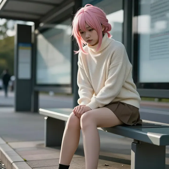 今日份粉发少女写真主題圖片 0462，杰作，最佳画质，极致细节，照片级写实 , 文艺安静氛围风格