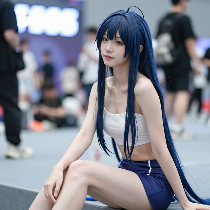 蓝发少女的校园写真主題圖片 0475，杰作，最佳画质，极致细节，照片级写实 , 角色扮演人像摄影风格