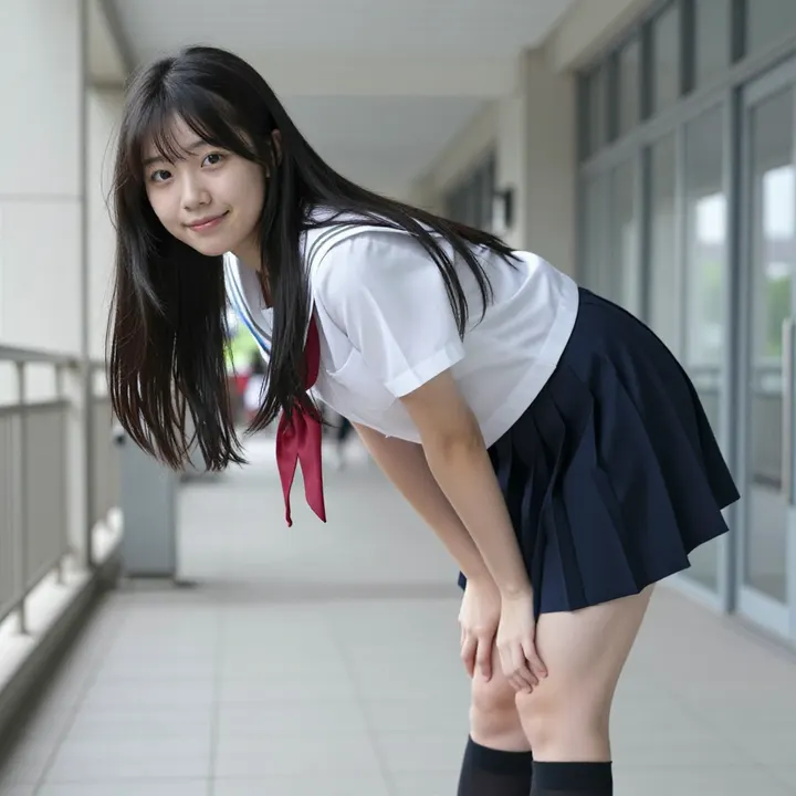 楼梯上的校服少女主题图片 0536，杰作，最佳画质，极致细节，照片级写实 , 日系动漫角色写真风格