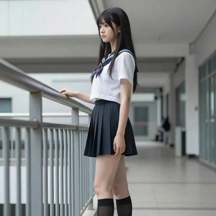 楼梯上的校服少女主题图片 0539，杰作，最佳画质，极致细节，照片级写实 , 日系动漫角色写真风格