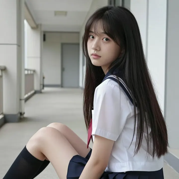 楼梯上的校服少女主题图片 0541，杰作，最佳画质，极致细节，照片级写实 , 日系动漫角色写真风格