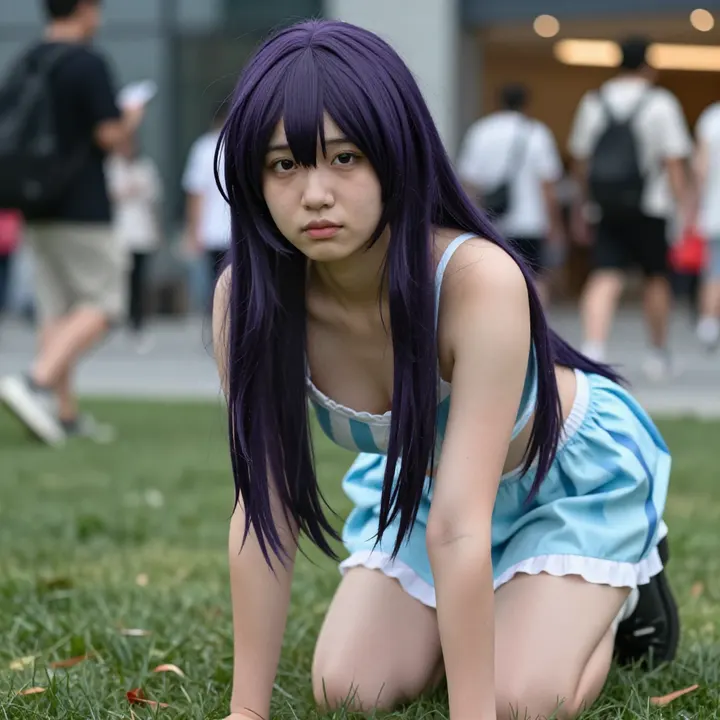 紫发少女的校园日常主题图片 0553，杰作，最佳画质，极致细节，照片级写实 , 都市街拍纪实风