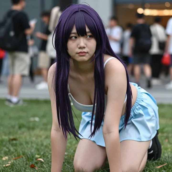 紫发少女的校园日常主题图片 0554，杰作，最佳画质，极致细节，照片级写实 , 都市街拍纪实风