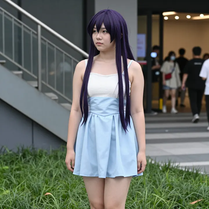 紫发少女的校园日常主题图片 0557，杰作，最佳画质，极致细节，照片级写实 , 都市街拍纪实风