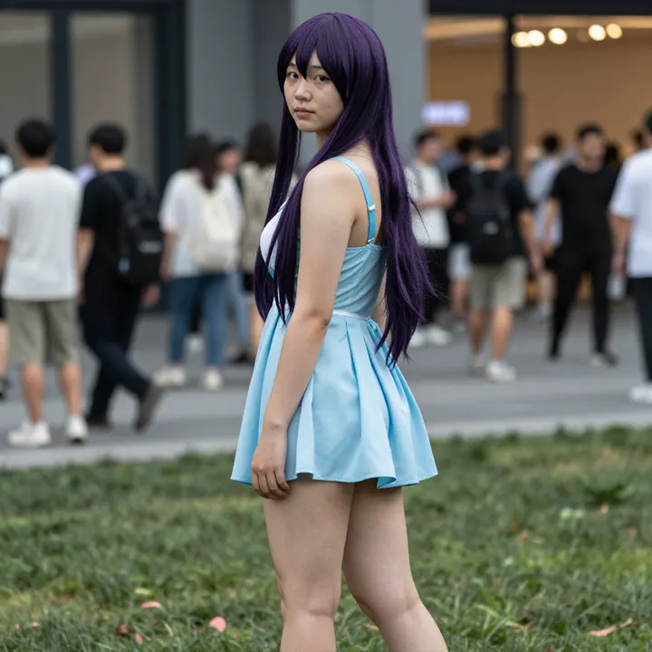 紫发少女的校园日常主题图片 0559，杰作，最佳画质，极致细节，照片级写实 , 都市街拍纪实风