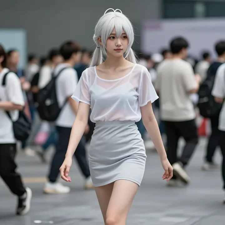 银发少女的校园漫步主题图片 0561，杰作，最佳画质，极致细节，照片级写实 , 轻纪实二次元人像风格