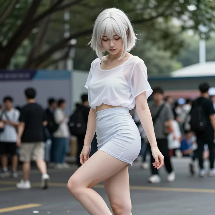 银发少女的校园漫步主题图片 0562，杰作，最佳画质，极致细节，照片级写实 , 轻纪实二次元人像风格