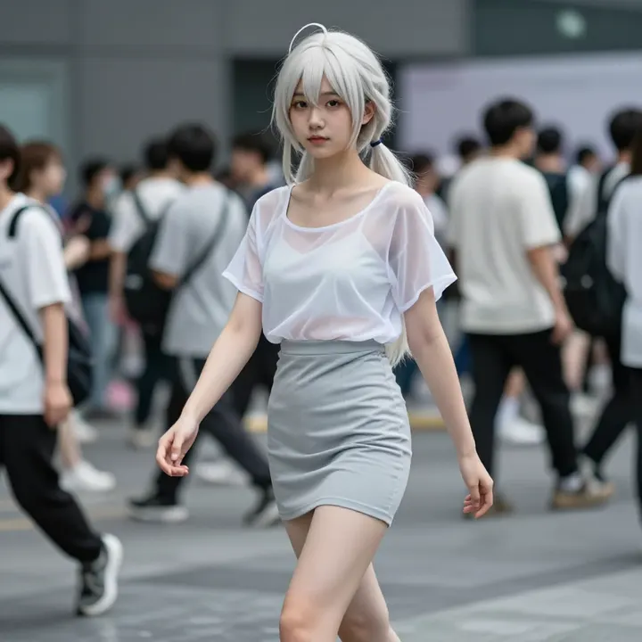 银发少女的校园漫步主题图片 0563，杰作，最佳画质，极致细节，照片级写实 , 轻纪实二次元人像风格