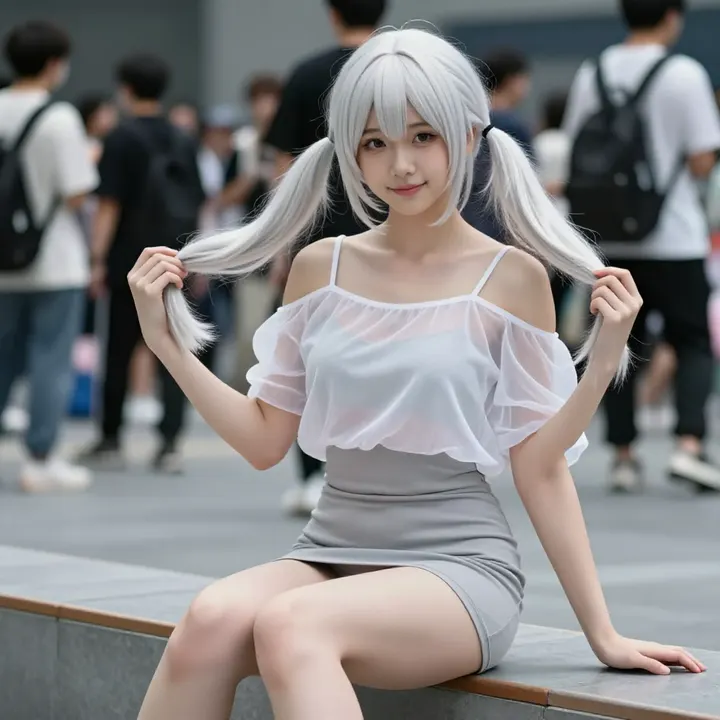 银发少女的校园漫步主题图片 0564，杰作，最佳画质，极致细节，照片级写实 , 轻纪实二次元人像风格