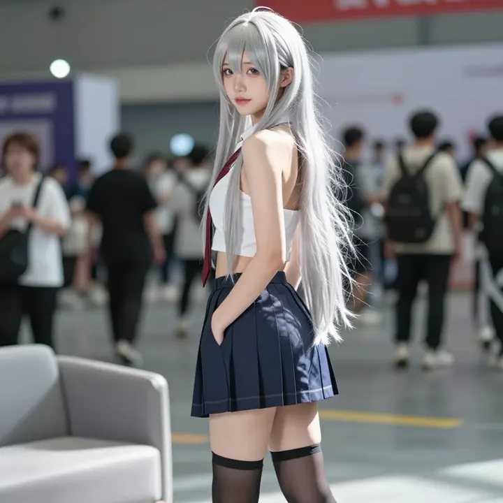 银发少女的温柔瞬间主题图片 0582，杰作，最佳画质，极致细节，照片级写实 , 真实漫展现场还原风格