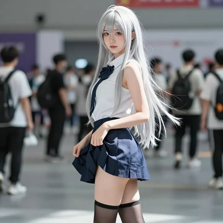 银发少女的温柔瞬间主题图片 0584，杰作，最佳画质，极致细节，照片级写实 , 真实漫展现场还原风格