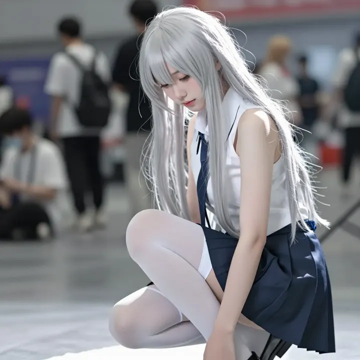 银发少女的温柔瞬间主題圖片 0585，杰作，最佳画质，极致细节，照片级写实 , 真实漫展现场还原风格