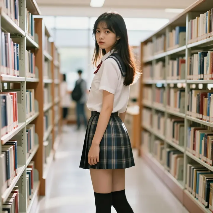 图书馆里的学姐主题图片 0599，杰作，最佳画质，极致细节，照片级写实 , 逆光氛围人像风格
