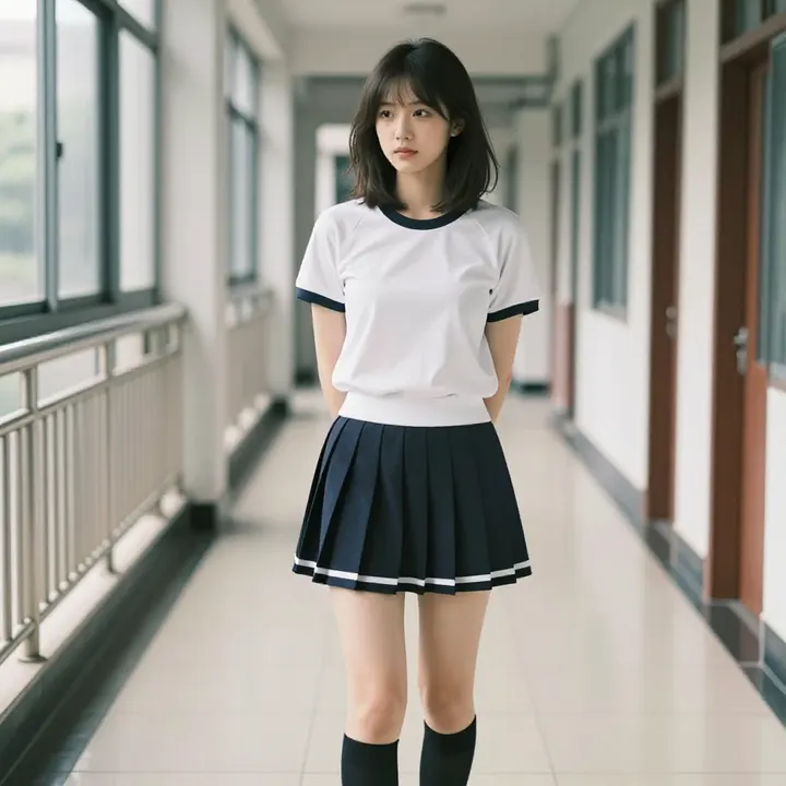 走廊里的青春日常主题图片 0628，杰作，最佳画质，极致细节，照片级写实 , 胶片质感摄影风格