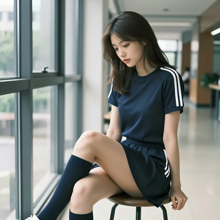 走廊里的青春日常主题图片 0631，杰作，最佳画质，极致细节，照片级写实 , 胶片质感摄影风格