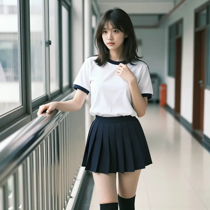 走廊里的青春日常主题图片 0633，杰作，最佳画质，极致细节，照片级写实 , 胶片质感摄影风格