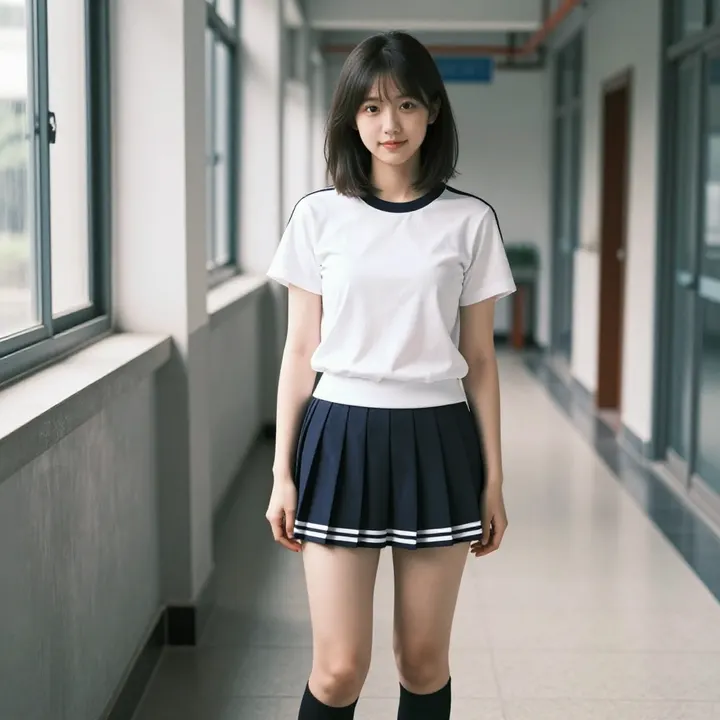 走廊里的青春日常主题图片 0634，杰作，最佳画质，极致细节，照片级写实 , 胶片质感摄影风格