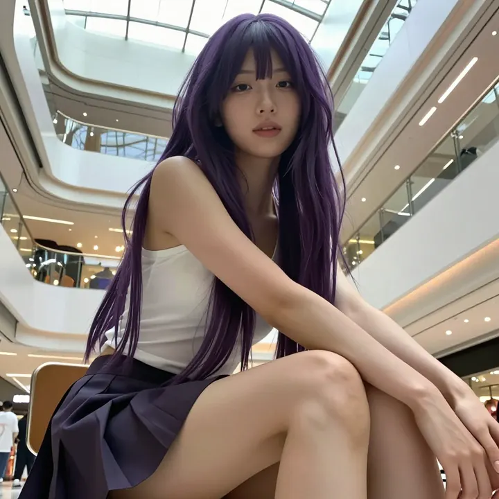 紫发少女的午后主题图片 0649，杰作，最佳画质，极致细节，照片级写实 , 自然生活抓拍风格