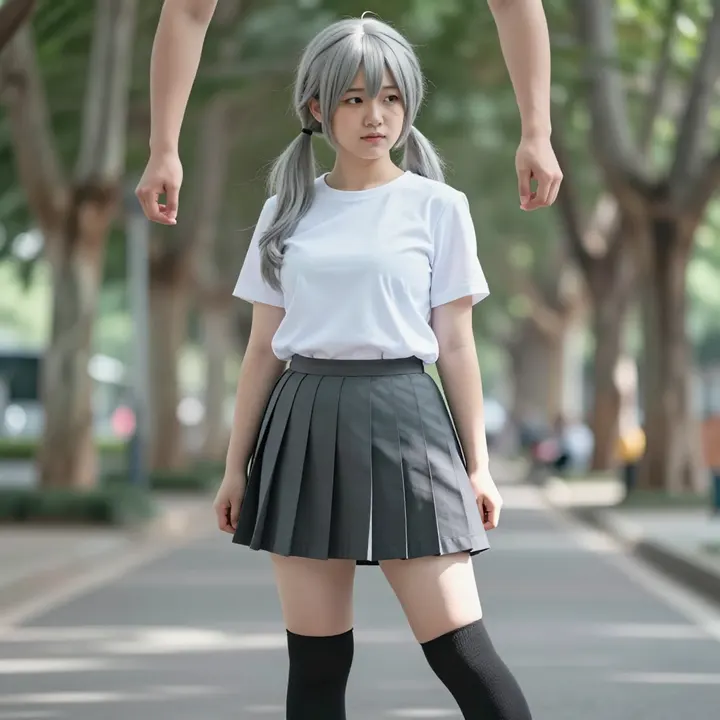 银发少女的校园日常主题图片 0679，杰作，最佳画质，极致细节，照片级写实 , 空气感人像风格