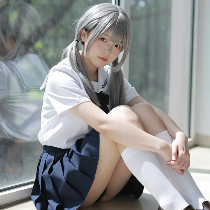 银发少女的校园日常主题图片 0681，杰作，最佳画质，极致细节，照片级写实 , 空气感人像风格