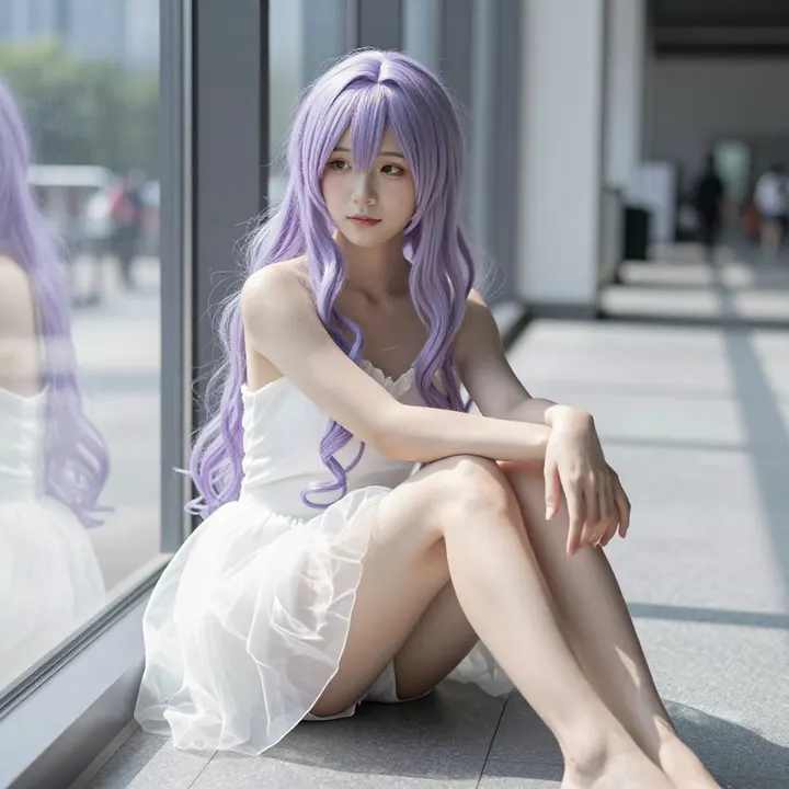 窗边的紫发少女主题图片 0686，杰作，最佳画质，极致细节，照片级写实 , 清透漫展人像风格