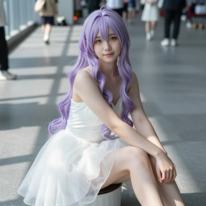 窗边的紫发少女主题图片 0687，杰作，最佳画质，极致细节，照片级写实 , 清透漫展人像风格