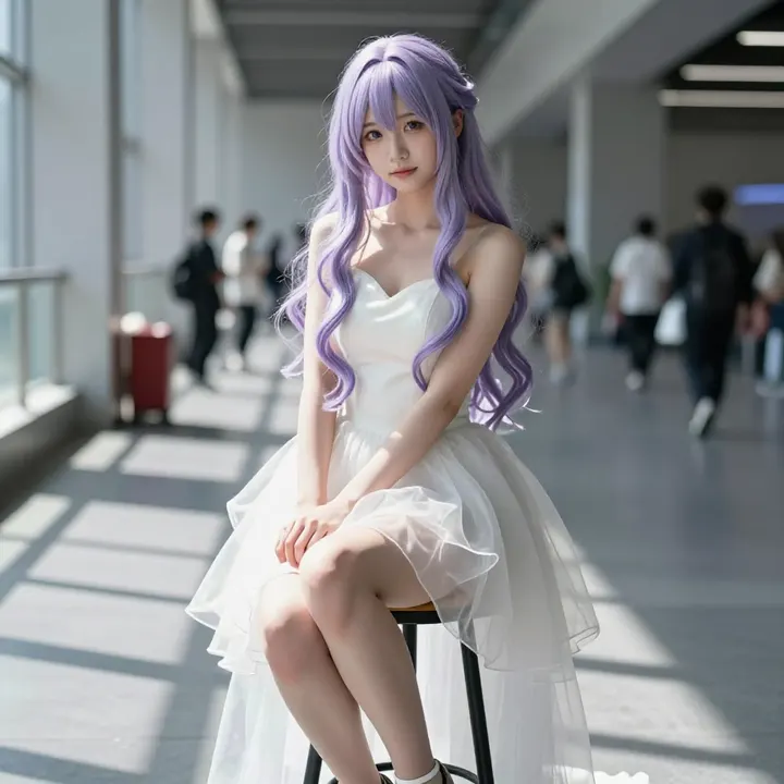 窗边的紫发少女主题图片 0689，杰作，最佳画质，极致细节，照片级写实 , 清透漫展人像风格