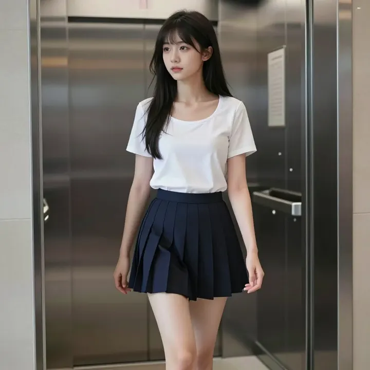 电梯里的少女感主题图片 0691，杰作，最佳画质，极致细节，照片级写实 , 柔光角色人像风格