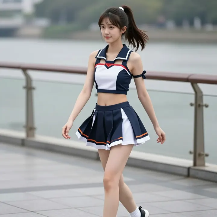 水边的制服少女主题图片 0700，杰作，最佳画质，极致细节，照片级写实 , 路人视角摄影风格