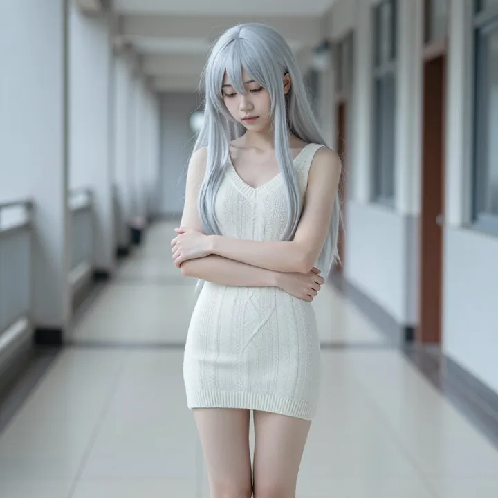 银发少女的走廊时光主题图片 0785，杰作，最佳画质，极致细节，照片级写实 , 清透漫展人像风格