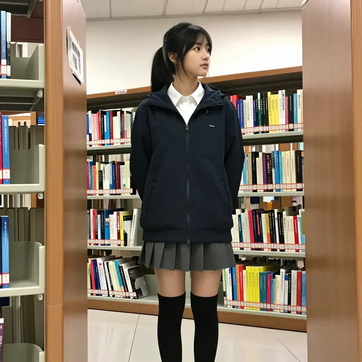 图书馆里的少女时光主题图片 0911，杰作，最佳画质，极致细节，照片级写实 , 真实纪实摄影风格
