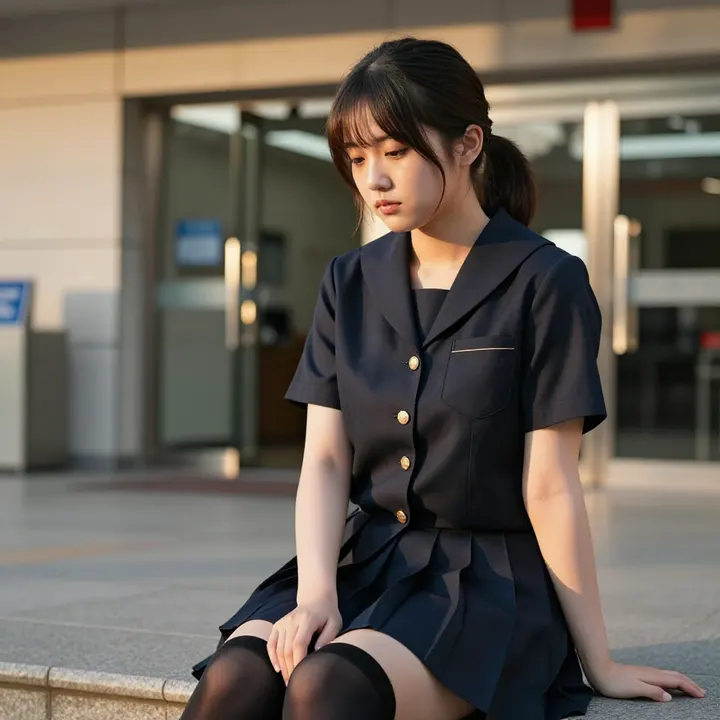 校门口的午后主题图片 0959，杰作，最佳画质，极致细节，照片级写实 , 二次元角色写真风格