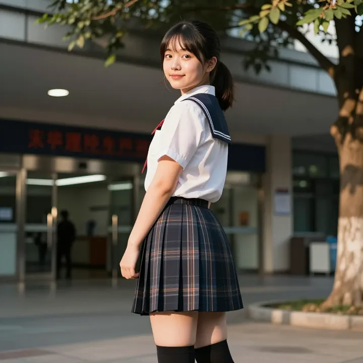 校门口的午后主题图片 0962，杰作，最佳画质，极致细节，照片级写实 , 二次元角色写真风格